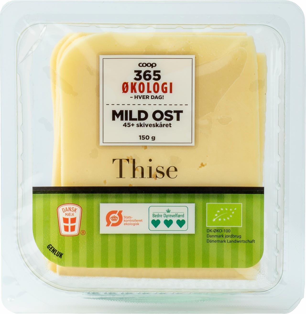 365 Øko Mild ost 45+/28% fedt skiveskåret 150g
